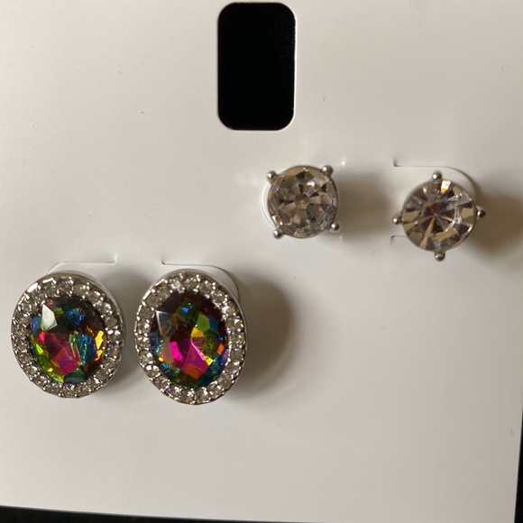 NWT By Charter Club Silver Tone 2 Pc. Set Crystal & Pave Stone, Stud Earring Set - Picture 3 of 7